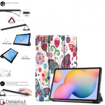 Dirbtinės odos atverčiamas dėklas - drugeliai (Samsung Tab S6 Lite 10.4 (P610/P615)-S6 Lite 2022 (P613/P619)-Tab S6 Lite 2024 (P625/SM-P620NZAAEUE)